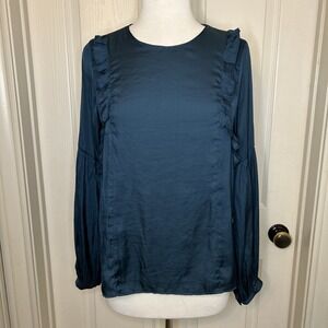 Lush long sleeve Teal ruffle blouse women's size small